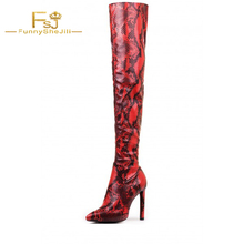 FSJ-Botas por encima de la rodilla con tacón de aguja Serpentina para mujer, botines largos de charol, sexys, para Festival, color rojo y negro, 2021 2024 - compra barato