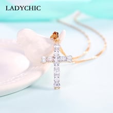 LADYCHIC Luxury Crystal Cross Pendant Necklace for Girls & Women Shining Oval Cut Big Zircon Necklaces Jewelry Wholesale LN1061 2024 - buy cheap