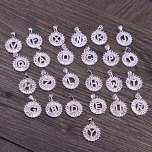 10Pcs Round Micro Pave Cubic Zirconia 26 Alphabet Letter Pendant Charms Necklace 2024 - buy cheap