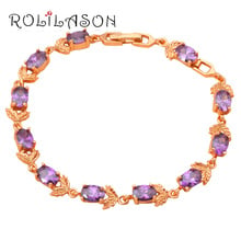 ROLILASON romántico Rosa diseño violeta púrpura de circón de cristal de cadena de oro pulsera de la boda tema joyería de moda TB666 2024 - compra barato