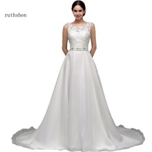 ruthshen Wedding Dresses Cheap With Sheer O-Neck Lace Appliques Beaded Sash Draped Tulle A Line Vestidos Baratos Under 100 2024 - buy cheap