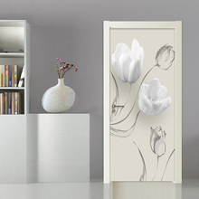Modern Simple White Flowers Door Sticker Living Room Bedroom PVC Self-Adhesive Waterproof Mural Wallpaper For Walls 3 D Stickers 2024 - buy cheap