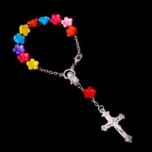 Браслет с католическими розовыми бусинами и крестом, Браслет-талисман с крестом Гуадалупе, детский браслет для религиозного крещения 2024 - купить недорого