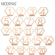 NICEXMAS 20pcs Hexagon 1-20 Wooden Table Numbers with Holder Base for Wedding Table Party Home Decoration 2024 - buy cheap