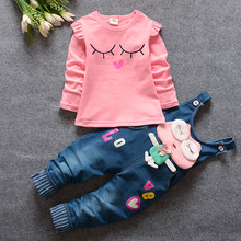 BibiCola/комплект весенней одежды для девочек, Осенний детский джинсовый комбинезон, джинсы, брюки + блузка, костюм-двойка с длинными рукавами, комплект детской одежды 2024 - купить недорого