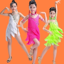 sequin tassel child kid children professional latin dance dress for girls ballroom dancing dresses for kids fringe salsa spandex 2024 - buy cheap