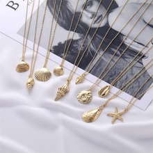 FNIO Hot 2019 New Fashion Gold Color Alloy Shell Necklace For Women Starfish Conch Chain Pendant Necklace Summer Jewelry 2024 - buy cheap