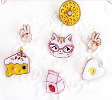 Timlee X130 Cartoon Cat Kitty Doughnut Cake Milk Egg Hands Cute Metal Brooch Pins Button Pins Gift Wholesale 2024 - buy cheap