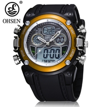 OHSEN Fashion Design Mens 30m Swim Digital LED Quartz Dual Time Outdoor Sport Army Watch Clock With Rubber Strap Analog Relojoes 2024 - buy cheap