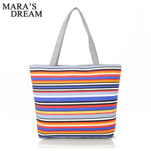Сумка-шоппер Mara's Dream Женская парусиновая, пляжный саквояж в полоску с радужным принтом, Повседневная сумочка-тоут на плечо для покупок 2024 - купить недорого