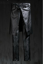 27-42 ! New Korean Version Men's Brand Fashion Fake Two-piece Leather Culottes Trousers Plus Size Leather Pants Costumes 2024 - buy cheap