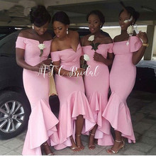 Милое розовое платье подружки невесты из Африканской ткани с вырезом лодочкой и открытыми плечами, эластичное атласное длинное платье для свадебной вечеринки, оптовая продажа, 2019 2024 - купить недорого