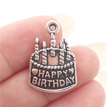 Amuleto tibetano banhado a prata, pingente de liga de zinco para bolo de feliz aniversário, 15*22mm, 1.72g, pacote com 30 2024 - compre barato