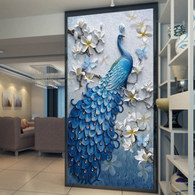 Custom Photo Wallpaper Murals 3D Embossed Peacock Flower Hallway Entrance Hall Wall Decor Mural Wall paper Papel De Parede 3D 2024 - buy cheap