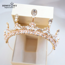 Handmade Baroque Beaded Bridal Tiara Crown Pearl Gold Crowns For Princess Wedding Bride Head Piece Hair Accessories 2024 - buy cheap