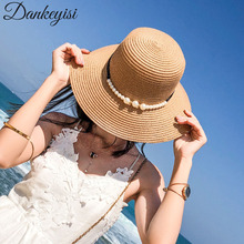 DANKEYISI-sombreros de marca de diseño para mujer, sombrero de sol de playa plegable, ala grande, paja, ocio, lazo de perla, 2018 2024 - compra barato