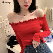 ruffle solid backless off shoulder women sweater Long sleeve women sexy pullover 2019 Autumn winter casual sweaters female 2024 - buy cheap
