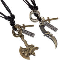 new punk style dragon ax dagger cross round loop love letter tag brooze color alloy charms with leather chain pendant necklace 2024 - buy cheap