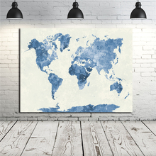 Синяя карта мира акварелью HD Холст Плакаты печать мрамора абстрактная настенная живопись декоративная картина Современное украшение для дома 2024 - купить недорого