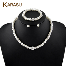 KARASU Hot Popular Pretty Rhinestone Smooth Simulated Pearl Bracelet  Necklace Earring Set for Women 3-Piece Jewelry Set 2024 - buy cheap