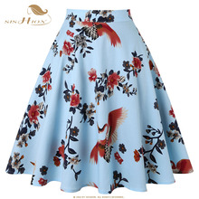 SISHION Women Summer Skirt 2021 jupe femme VD0020 Ladies Birds Floral Print Sky Blue Black Swing Vintage Retro High Waist Skirt 2024 - buy cheap