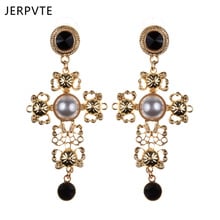 Large Crystal Cross Drop Earrings Vinatge Baroque Bohemian Pearl Rhinestone Earring For Women Charm Jewelry Brincos Gifts 2024 - buy cheap