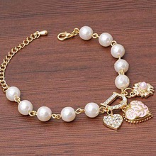 Pulseras de perlas de imitación de moda para mujer, colgante de cristal de cadena, pulseras de dijes de flor de corazón de melocotón que 2024 - compra barato