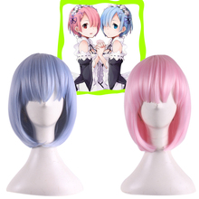 Re:Life In A Different World Anime Blue Pink Short Bob Wigs For Women Synthetic Hair Halloween Costume Cosplay Wig + Wig Cap 2024 - buy cheap