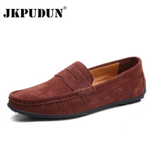 JKPUDUN Suede Leather Men Casual Shoes Loafers Italian Genuine Leather Driving Moccasins Gommino Slip on Men's Shoes Plus size 2024 - buy cheap
