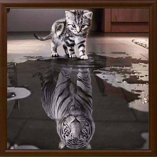 Handicrafts Cat Reflection Tiger 5D Diy Diamond Painting Cross Stitch Animal Diamond embroidery Mosaic European Home Decor XU 2024 - buy cheap