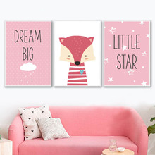 Cartoon Fox Pink Hello Word Dream Space Art Wall Nordic Style Home Decor Painting Canvas Prints Poster Modern Picture For Room 2024 - buy cheap