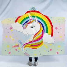 Manta con capucha Lannidaa dibujo unicornio arcoíris para niños Manta y capucha súper suave polar Coral impreso cálido chal Manta 2024 - compra barato