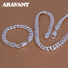 Conjuntos de joias de prata 925, joias simples com fivela de lagosta, colar e pulseira para mulheres, joias da moda 2024 - compre barato