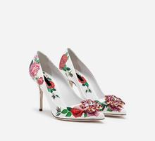 new arrive woman high heel flower diamonds shoes flower print woman crystal high heel shoes 2024 - buy cheap