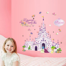 Princesa castelo adesivos de parede para meninas quarto decoração para casa diy crianças quarto decalques da parede dos desenhos animados 3d mural arte pvc cartazes 2024 - compre barato