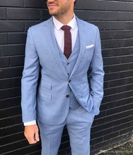 2020 Ffashion Sky Blue Men's Suit 3 Pieces Formal Notch Lapel Business Suit Groomsmen Tuxedos For Wedding(Blazer+vest+Pants) 2024 - buy cheap