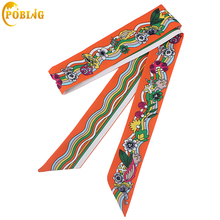 POBING 2018 Wave Pattern Print Women Small Silk Scarf Luxury Brand Bag Ribbons Fashion Head Scarf Hot Sale Long Scarves 120*5CM 2024 - buy cheap