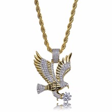 Bling Bling Golden Eagle Hawk Pendants Necklaces for Men Gold Filled Copper AAA+CZ Stone Ice Out Hip Hop Rapper Jewelry 2024 - buy cheap