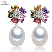 Pendientes de perlas naturales cultivadas en blanco para mujer, aretes de Plata de Ley 925, joyería fina colorida, regalo para hija 2024 - compra barato