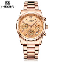Megir relógio feminino luxuoso com cronógrafo, em aço inoxidável pulseira de quartzo rosa dourado 2024 - compre barato