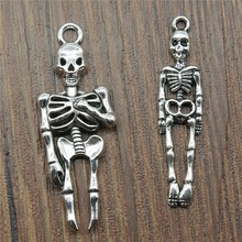 10 pçs / lote Charms Skeleton Antique Cor Prata Esqueleto Pingente Charms Skull Charms For Jóias 2024 - compre barato