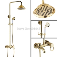 Luxury Rain Shower Faucet Set Gold Color Brass / Single Handle Bathroom Tub Mixer tap / Ceramic Hand Spray Wall Mount Wgf413 2024 - buy cheap