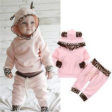 Conjunto de Ropa para Niñas de 0 a 24 meses, de manga larga Sudadera con capucha, Tops para niñas, conjunto de pantalones largos con retales de leopardo rosa, trajes para niñas 2024 - compra barato