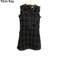 YiLin Kay 2019 Newest Luxury Runway Designer Autumn Winter Dress  Women Bow-tie fringed tweed vest dress 2024 - buy cheap