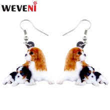 WEVENI Acrylic Elegant Lying Cavalier King Charles Spaniel Dog Earrings Long Dangle Drop Novelty Jewelry For Women Girls Laides 2024 - buy cheap