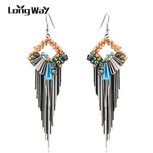 LongWay Drop Earings Fashion Jewelry Handmade Long Statement Earrings For Women Bohemian Piercing Tassel Earings Gift SER160028 2024 - buy cheap