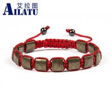 Ailatu Wholesale 10pcs/lot 8x8mm Natural Retro Iron Ore Round Stone Cube Square Macrame bracelet for Cool Men's Christmas Gift 2024 - buy cheap