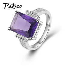 Vintage 925 Sterling Silver Ring Square Purple Cubic Zirconia CZ Ring For Women Wedding Engagement Finger Rings Bijoux 2024 - buy cheap