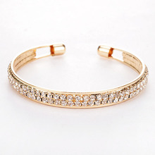 Pulseras y brazaletes de cristal de boda para mujer, brazalete elegante de color dorado/plateado, con diamantes de imitación a la moda, regalos 2024 - compra barato