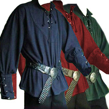 Traje de festa reencenação para homens, camisa medieval renascentista, pirata, para adultos, 3xl, com cadarços 2024 - compre barato